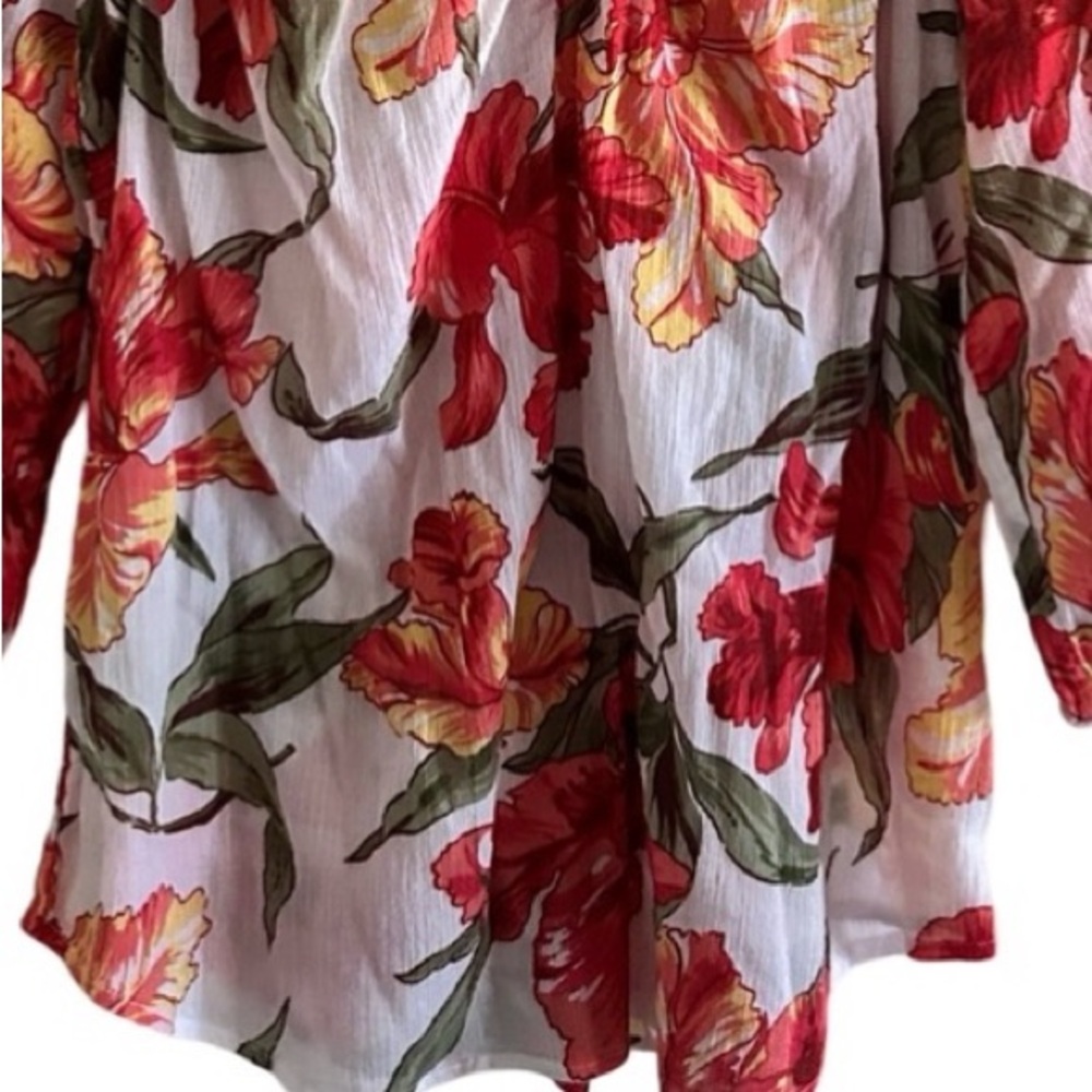 Chaps 100% Cotton White Floral Tropical Vacation Top Blouse - Picture 7 of 11